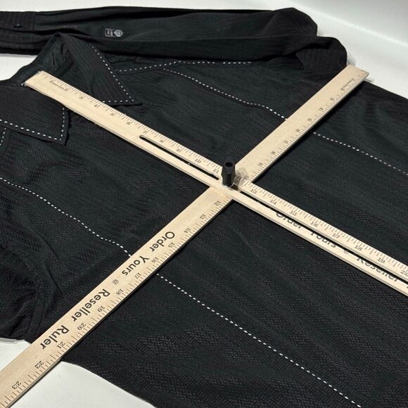 Roar Black Embroidered Contrast Stitching Stretchy Button Up Shirt Men's Size M - Picture 11 of 11